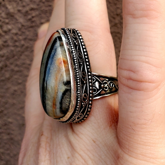 New Amazing Picasso Jasper 925 Silver Ring. - Picture 8 of 14